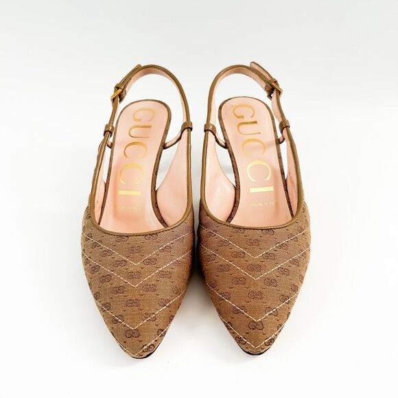 Gucci GG Monogram Slingback Heels Chevron Quilted Mignon Size 36.5, 6.5 - Picture 3 of 12